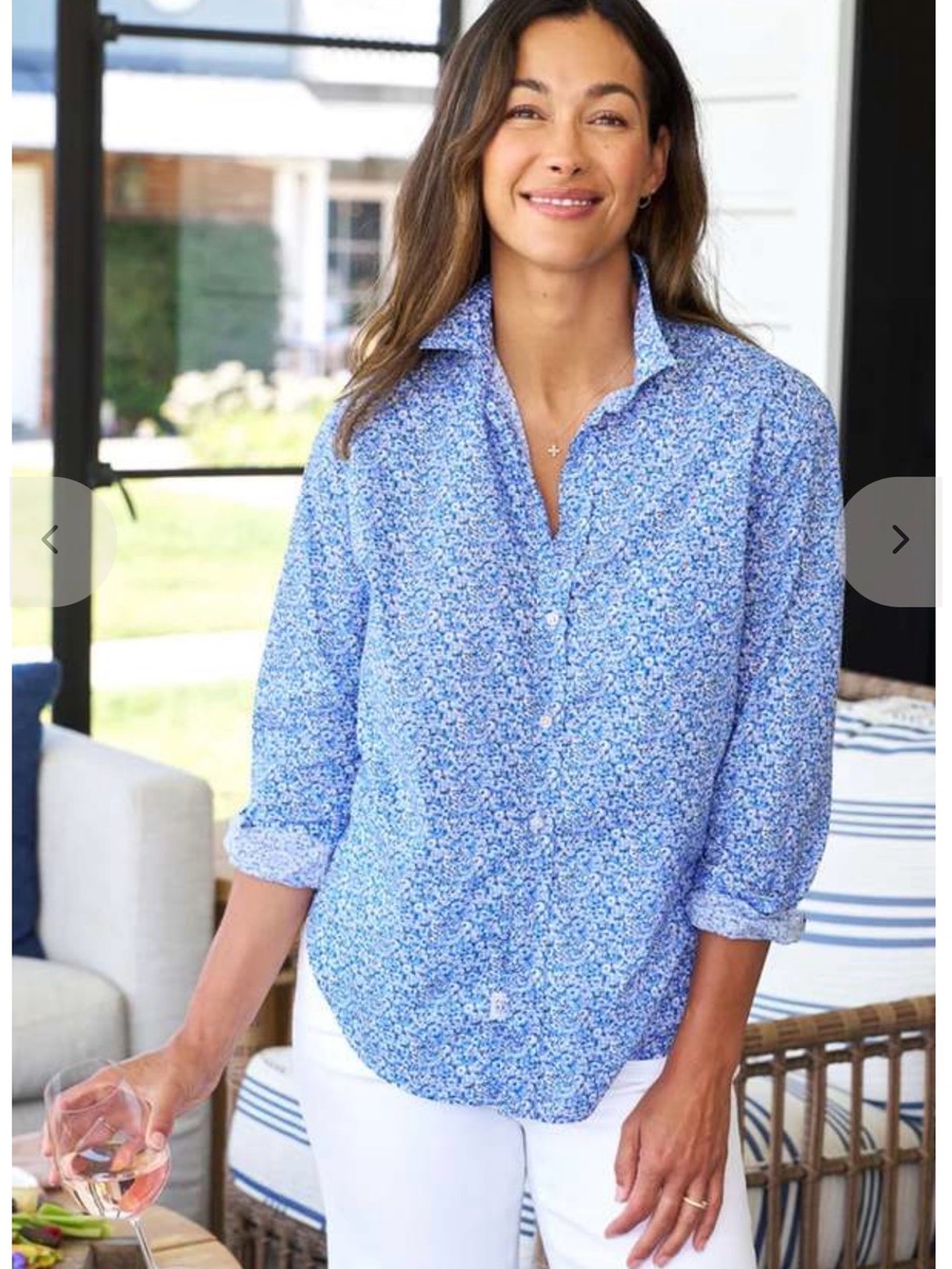 Frank & Eileen “Eileen” Blue Floral Daisy Button Up Shirt lightweight XXS Luxury
